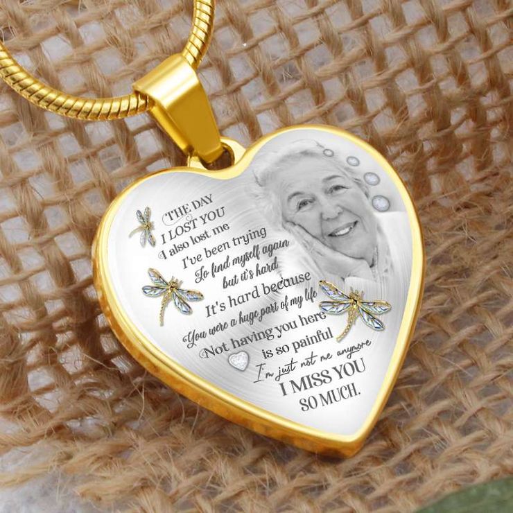 Personalized Photo Heart Pendant Necklace - Memorial Mom/Dad Custom Photo Necklace - The Day I Lost You ... I Miss You So Much
