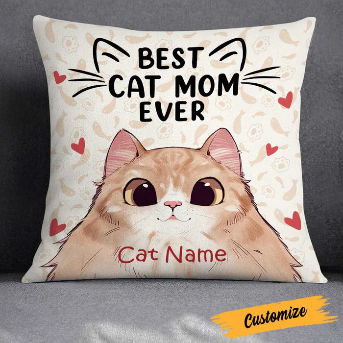 Personalized Best Cat Mom Ever Pillow