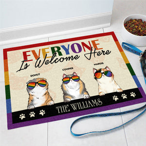 Personalized Family Pride Everyone Is Welcome Here Cat Funny Custom Doormat
