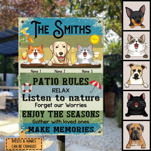 Metal Pool Sign, Gifts For Pet Lovers, Patio Rules Relax Listen To Nature, Dog & Cat Personalized Metal Sign