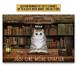 Cat Reading Corner Just One More Chapter Custom Doormat, Personalized Funny Cat Doormat, Gift For Cat Lovers, Reading Lovers