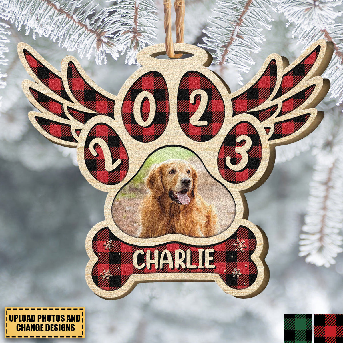 (Photo Inserted) Dog Christmas - Personalized Custom Shaped Wooden Ornament