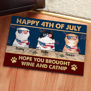 Happy Independence Day Hope You Brought Wine And Catnip - 4th Of July Funny Personalized Cat Decorative Mat