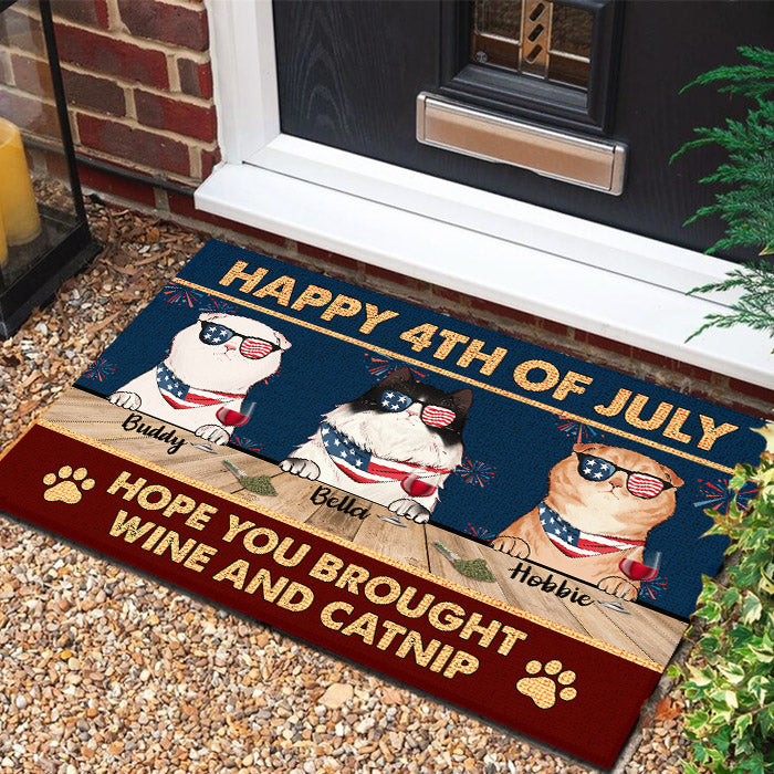 Happy Independence Day Hope You Brought Wine And Catnip - 4th Of July Funny Personalized Cat Decorative Mat