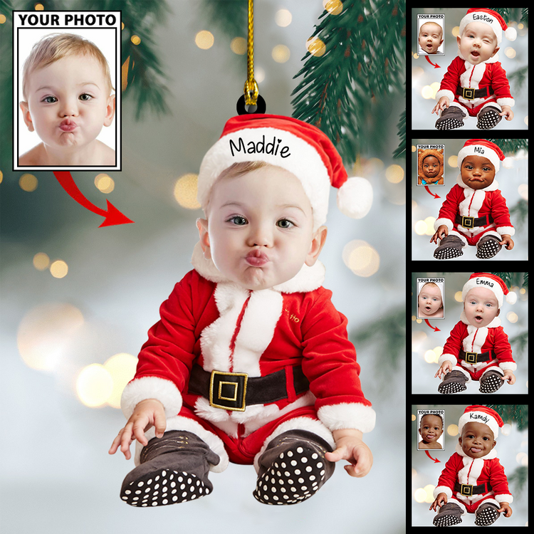 Custom Baby Cute Photo On Santa Claus Clothes Ornament
