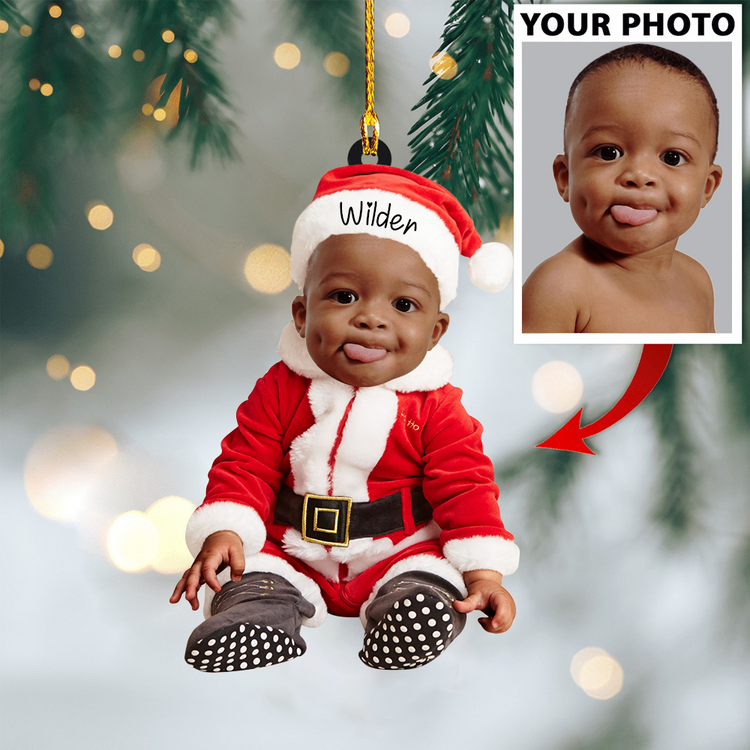Custom Baby Cute Photo On Santa Claus Clothes Ornament