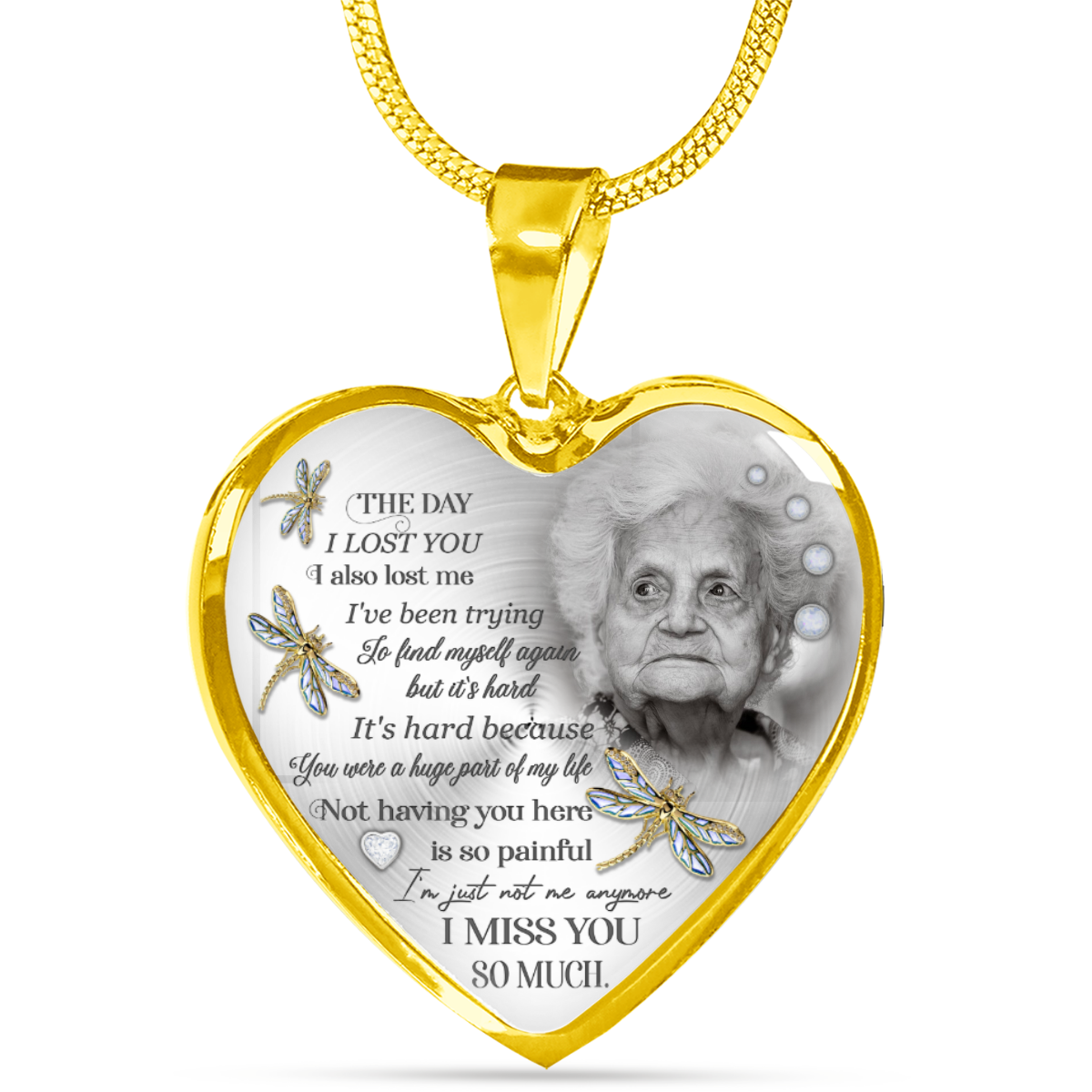 Personalized Photo Heart Pendant Necklace - Memorial Mom/Dad Custom Photo Necklace - The Day I Lost You ... I Miss You So Much