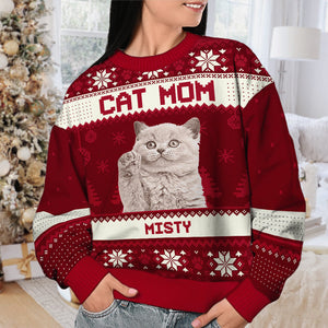 I'm A Cat Mum - Personalized Custom Unisex Ugly Christmas Sweatshirt, Wool Sweatshirt, All-Over-Print Sweatshirt - Upload Image, Gift For Pet Lovers, Christmas Gift