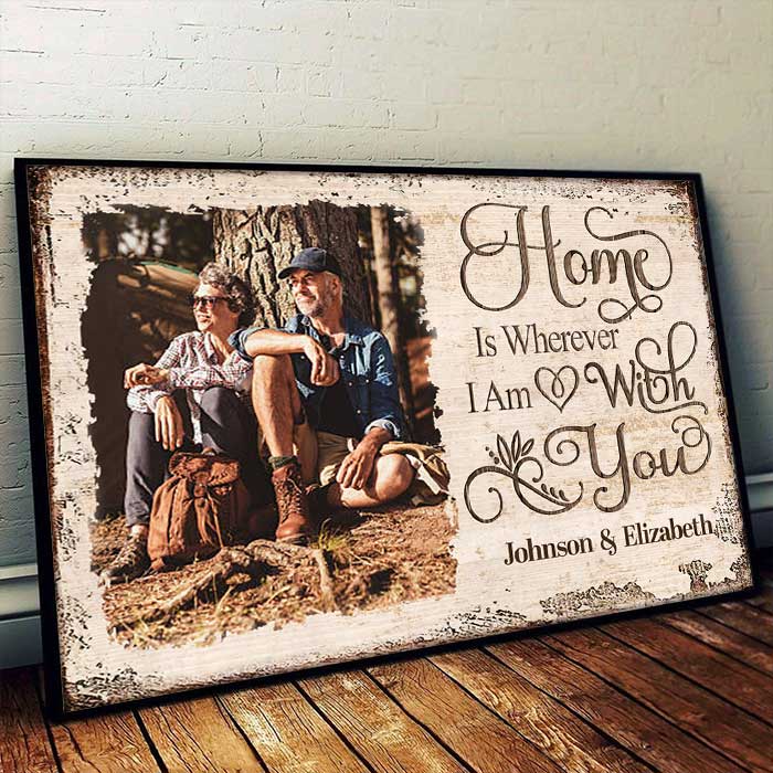 Home Is Wherever I Am With You - Upload Image, Gift For Couples, Husband Wife - Personalized Horizontal Poster