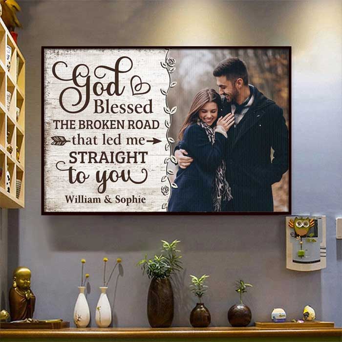 God Led Me Straight To You - Upload Image, Gift For Couples, Husband Wife - Personalized Horizontal Poster