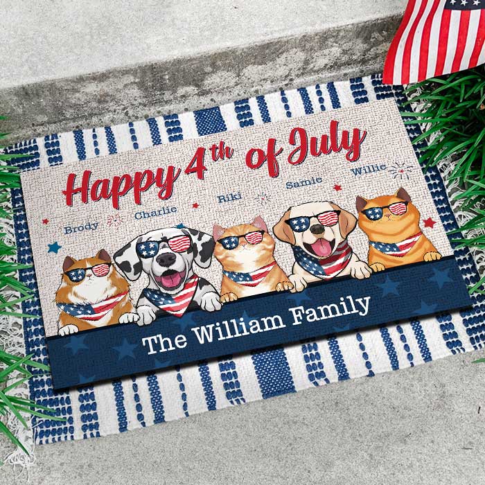 Happy Independence Day - 4th Of July Funny Personalized Pet Decorative Mat (Cat & Dog)