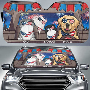 Happy 4th Of July Dog - Personalized Auto Sunshade - Gift For Pet Lovers