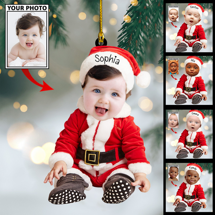 Custom Baby Cute Photo On Santa Claus Clothes Ornament
