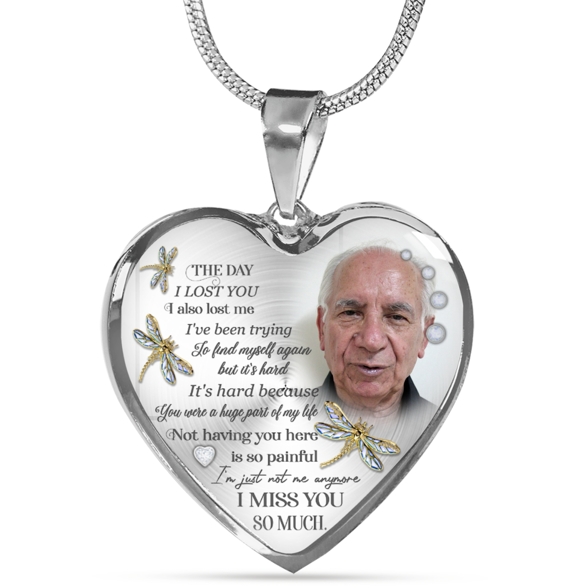 Personalized Photo Heart Pendant Necklace - Memorial Mom/Dad Custom Photo Necklace - The Day I Lost You ... I Miss You So Much