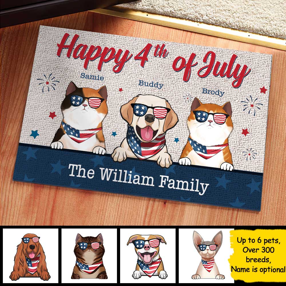 Happy Independence Day - 4th Of July Funny Personalized Pet Decorative Mat (Cat & Dog)