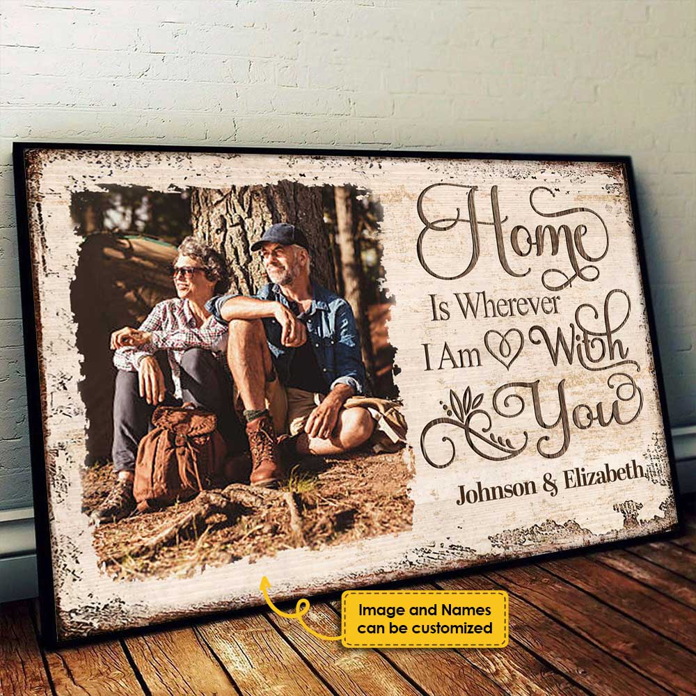 Home Is Wherever I Am With You - Upload Image, Gift For Couples, Husband Wife - Personalized Horizontal Poster