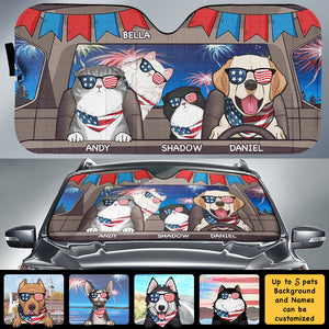 Happy 4th Of July Dog - Personalized Auto Sunshade - Gift For Pet Lovers