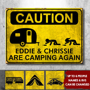 Camping Caution - Personalized Camping Metal Sign