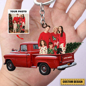 Personalized Photo Acrylic Keychain - Gift For Family - Custom Photo Family Red Truck Christmas