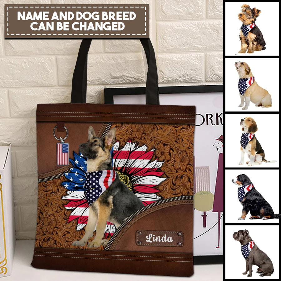 Dog With USA Flag Personalized All Over Tote Bag - Gift For Dog Lovers