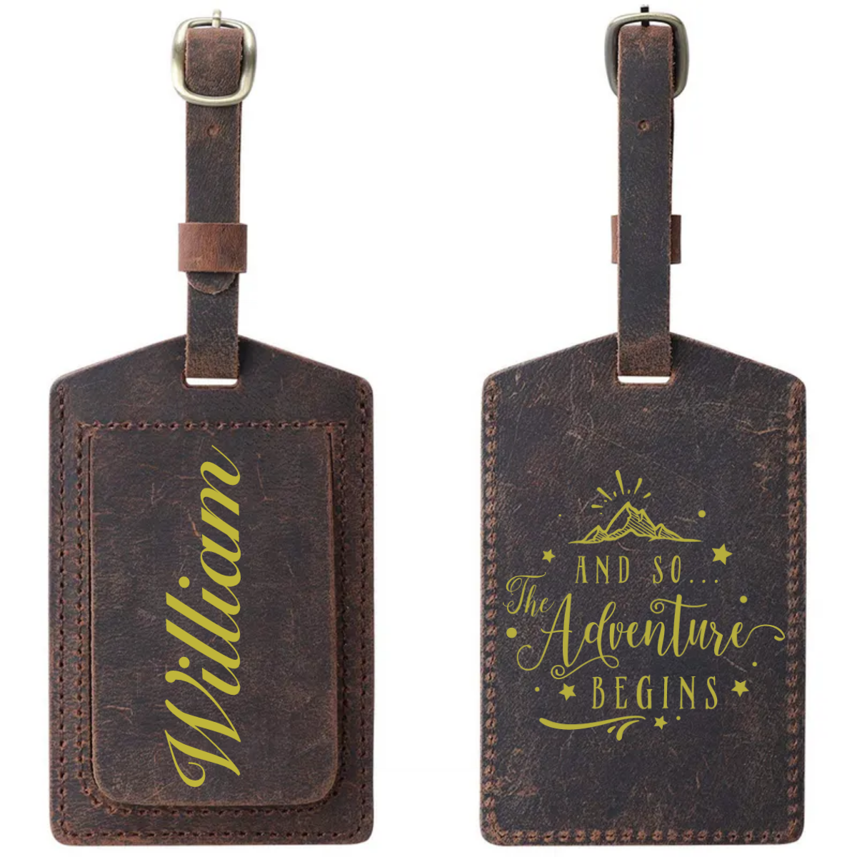 Personalized Leather Luggage tag, And so The Adventure Begins