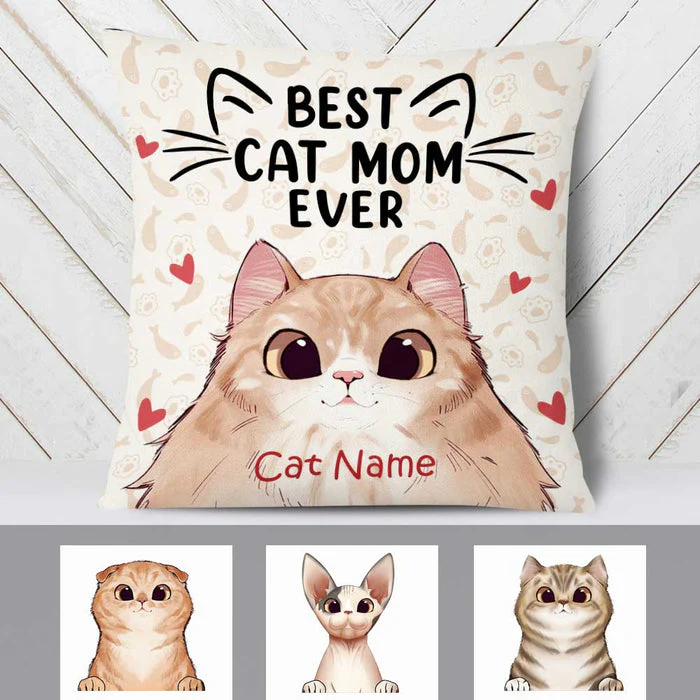 Personalized Best Cat Mom Ever Pillow