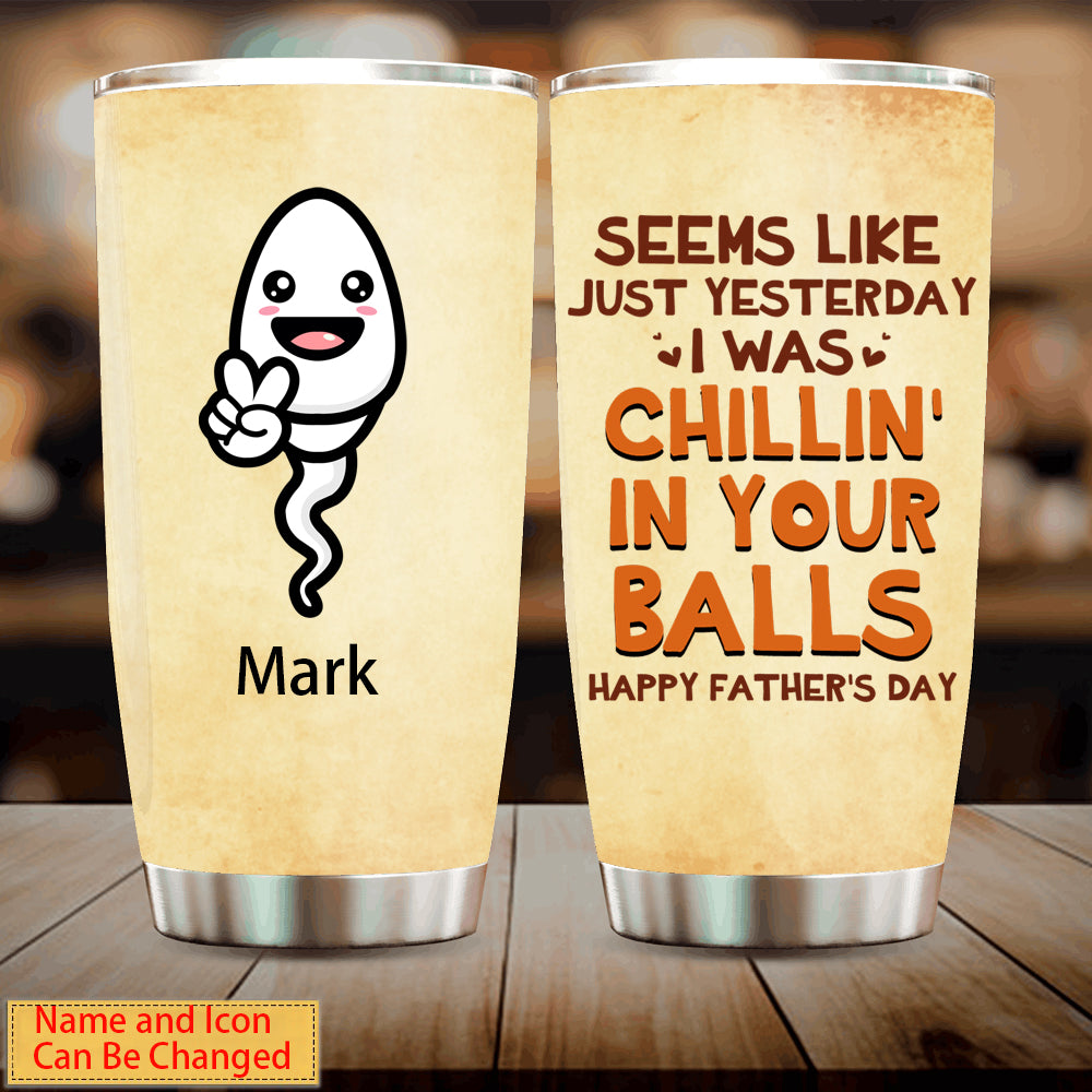 Custom Personalized Chillin' In Dad Balls Tumbler - Father's Day 2022 Gift - Happy Father's Day From Your Swimming Champion!