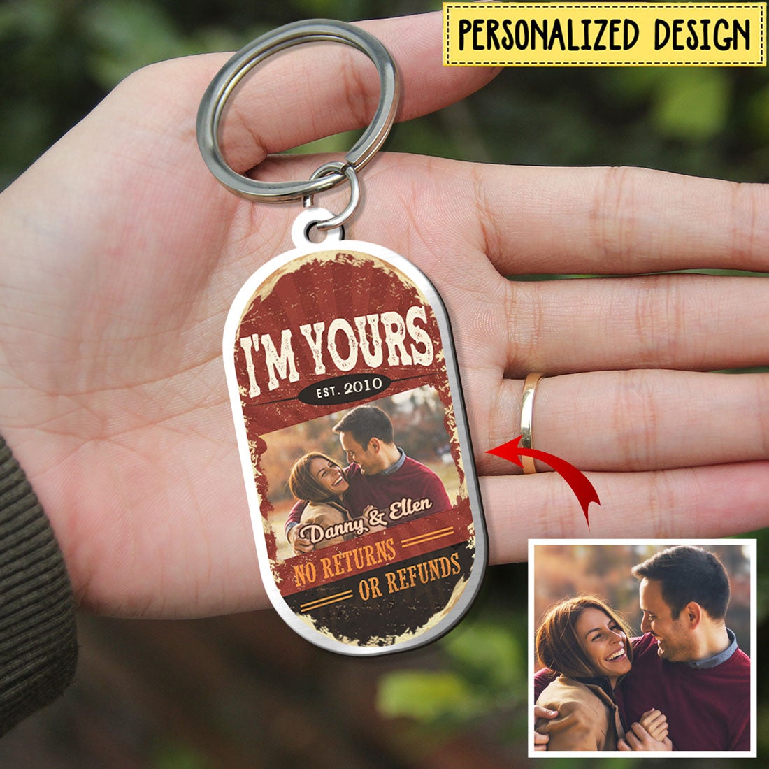 Personalized Photo Couple I'm Your No Returns No Refunds Funny Valentine Vintage Retro Stainless Keychain