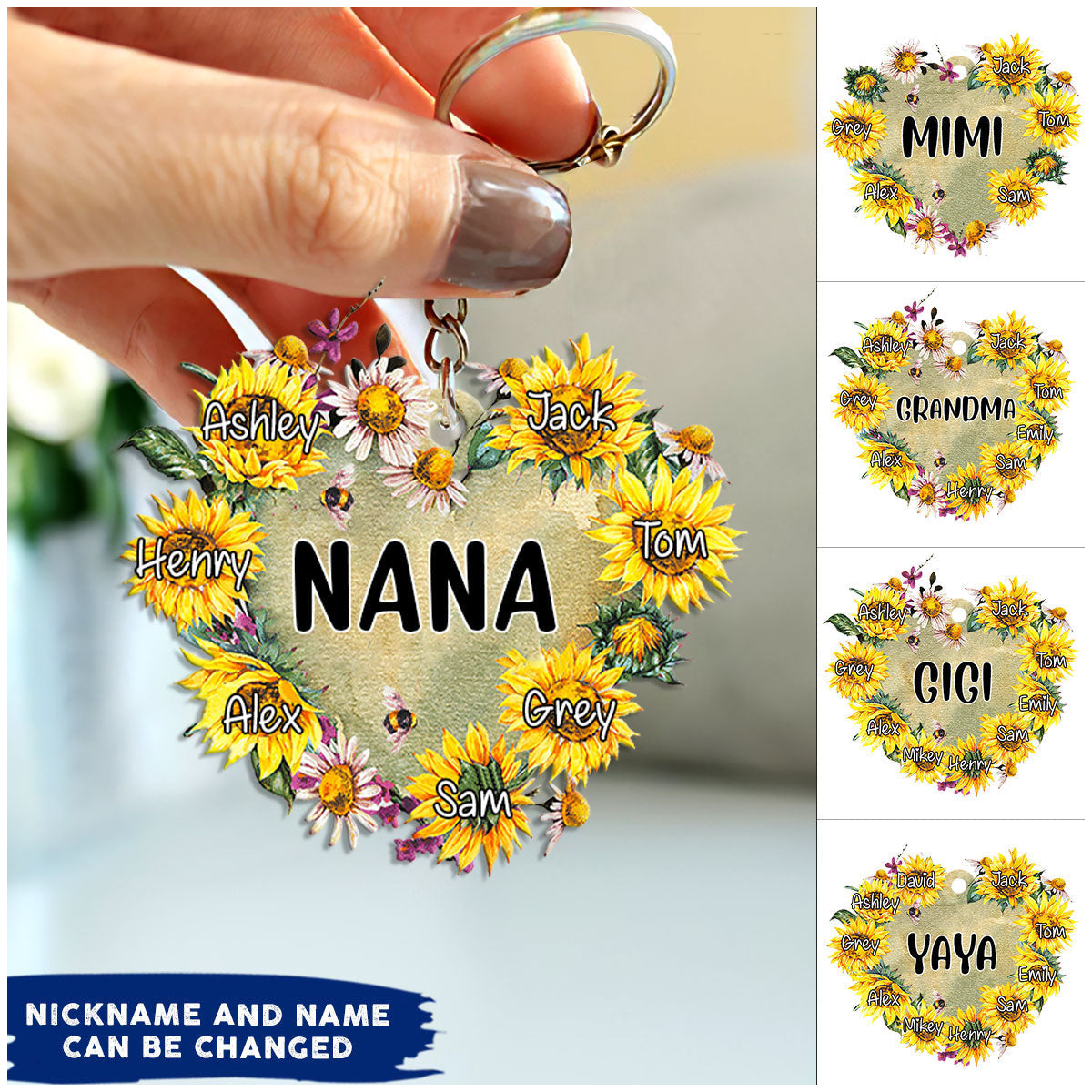 Nana Love Sunflower Personalized Acrylic Keychain