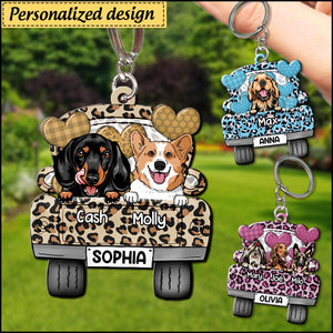 Personalized Dogs Truck Loading Heart Panther Pattern Gift For Dog Lovers Acrylic Keychain