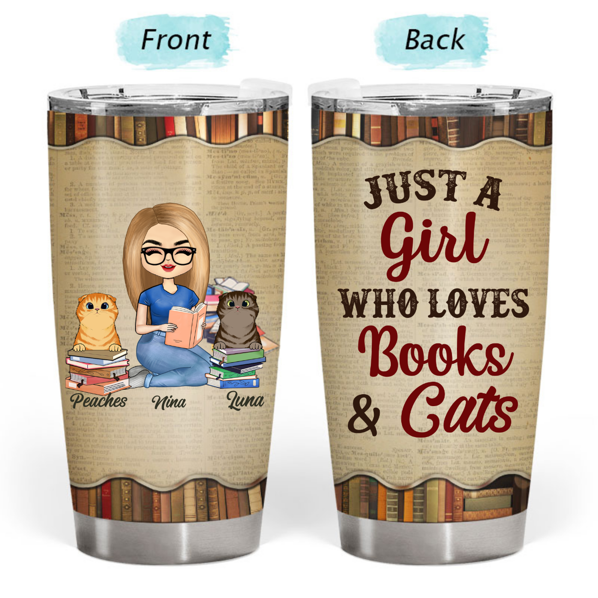 A Girl Who Loves Books & Cats - Reading Gift - Personalized Custom Tumbler