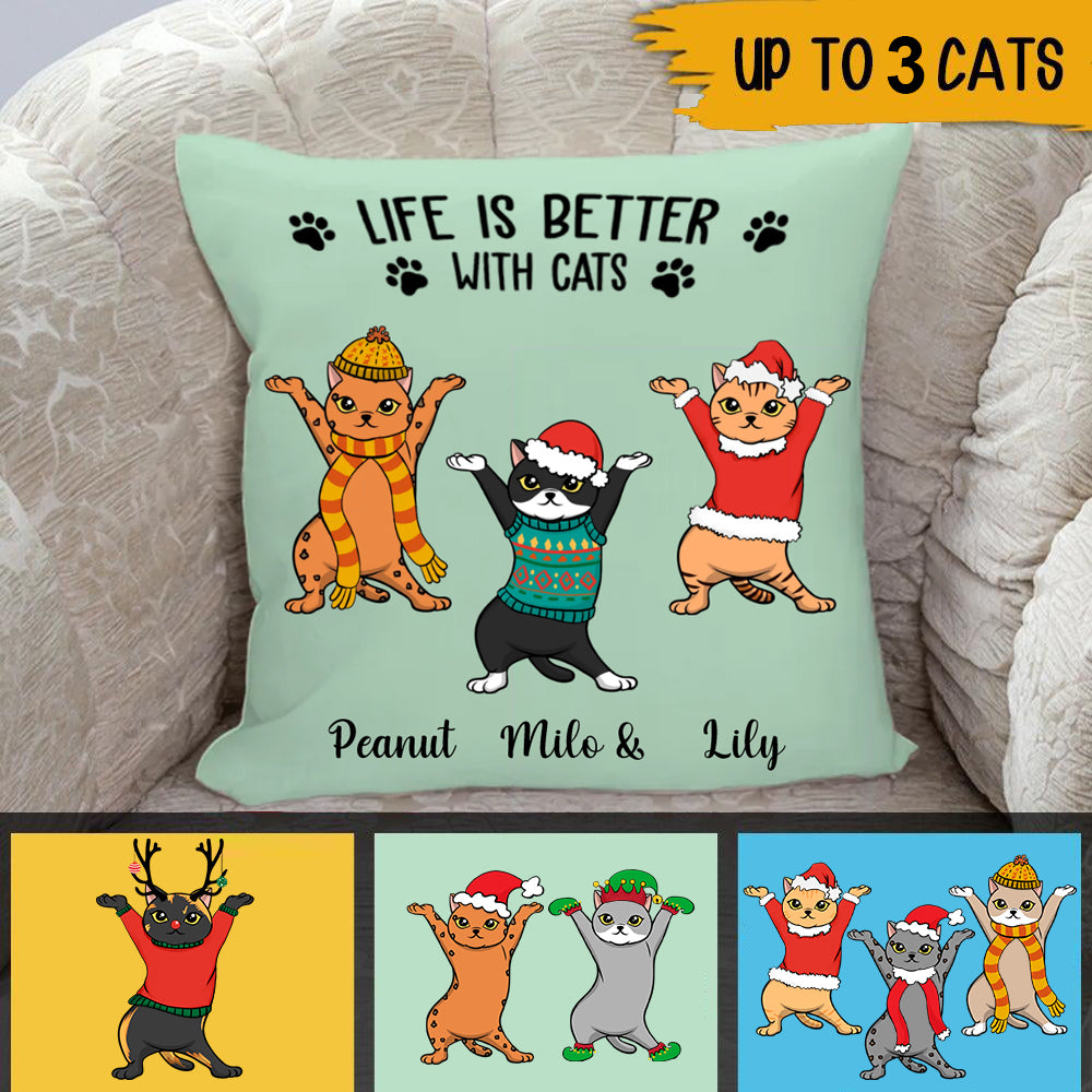 Cat Custom Pillow Walking Christmas Cat Personalized Gift For Cat Lovers