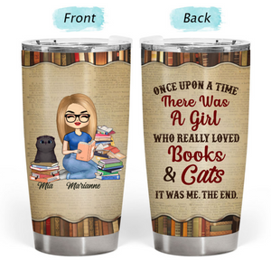 A Girl Who Loves Books & Cats - Reading Gift - Personalized Custom Tumbler