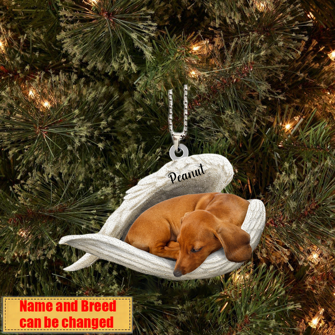 Personalized Stainless Dog Sleeping Angel Ornament - Double Sides Printed