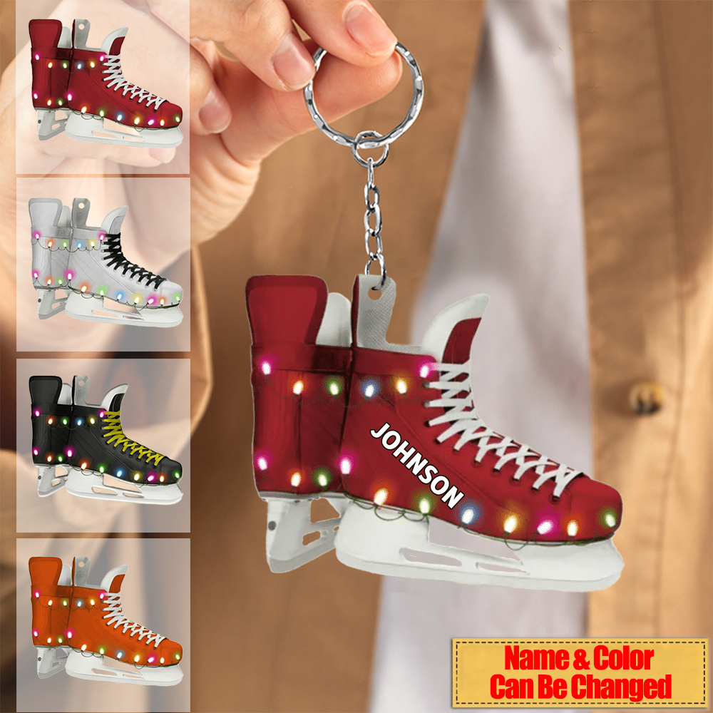 Ice Hockey Skates - Personalized Hockey Acrylic Christmas Keychain- Gift For Hockey Players