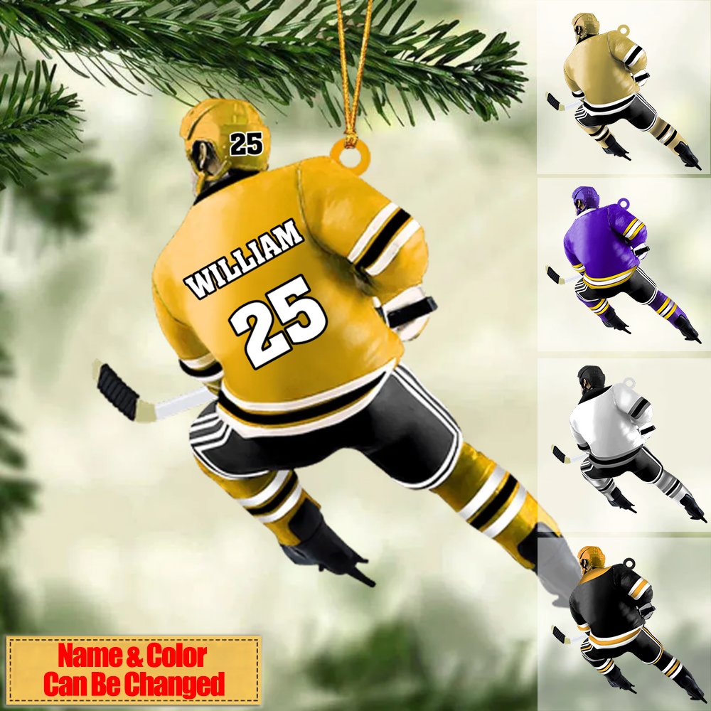 Back Ice Hockey Player - Personalized Christmas Ornament - Gift For Ice Hockey Lovers