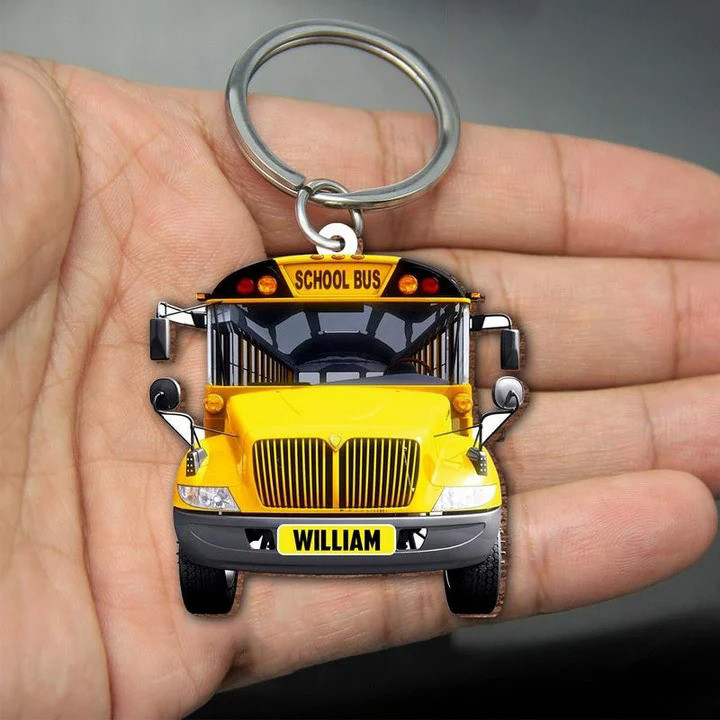 Personalized School Bus Christmas Keychain