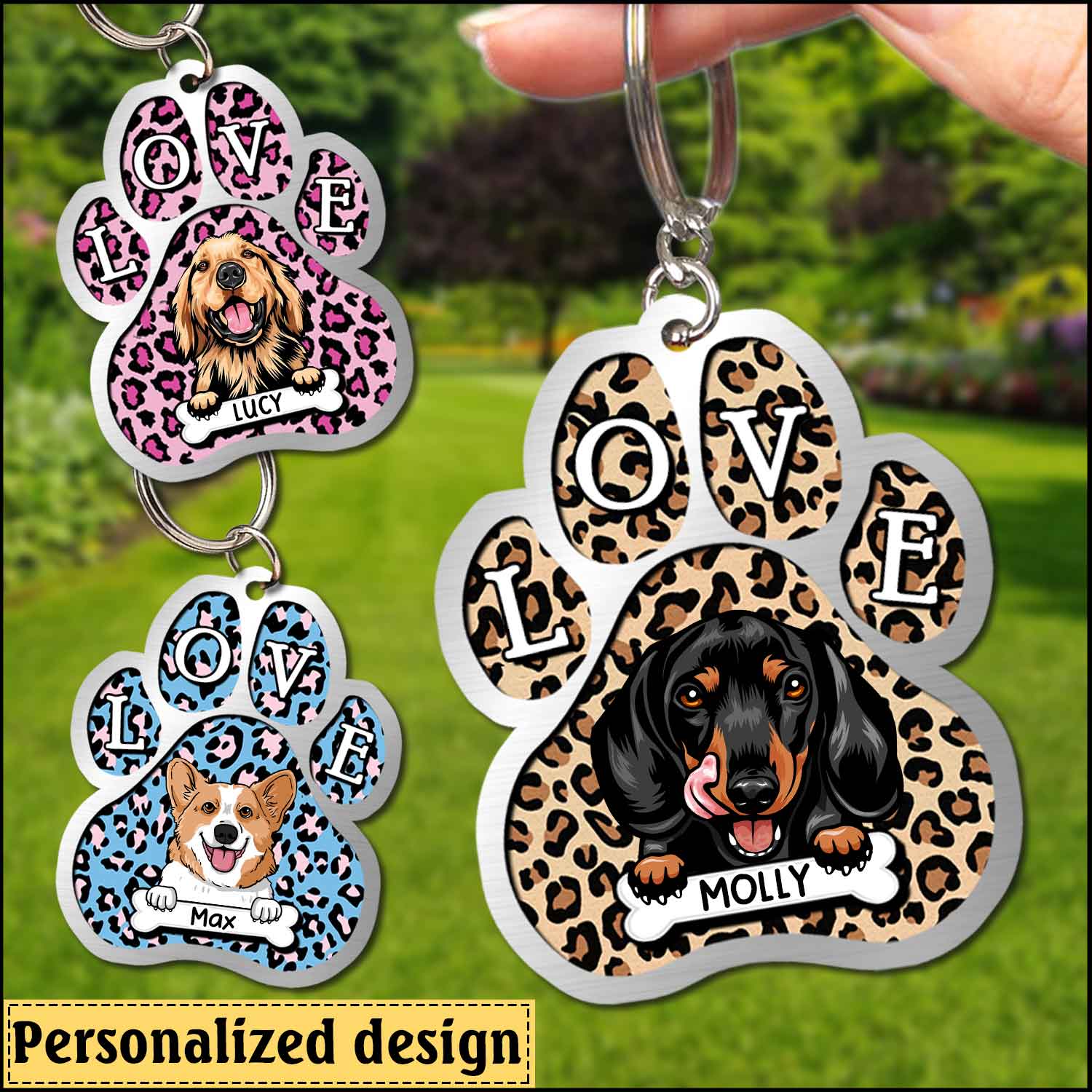 Personalized Dog Lovers Paw-shaped Stainless Keychain