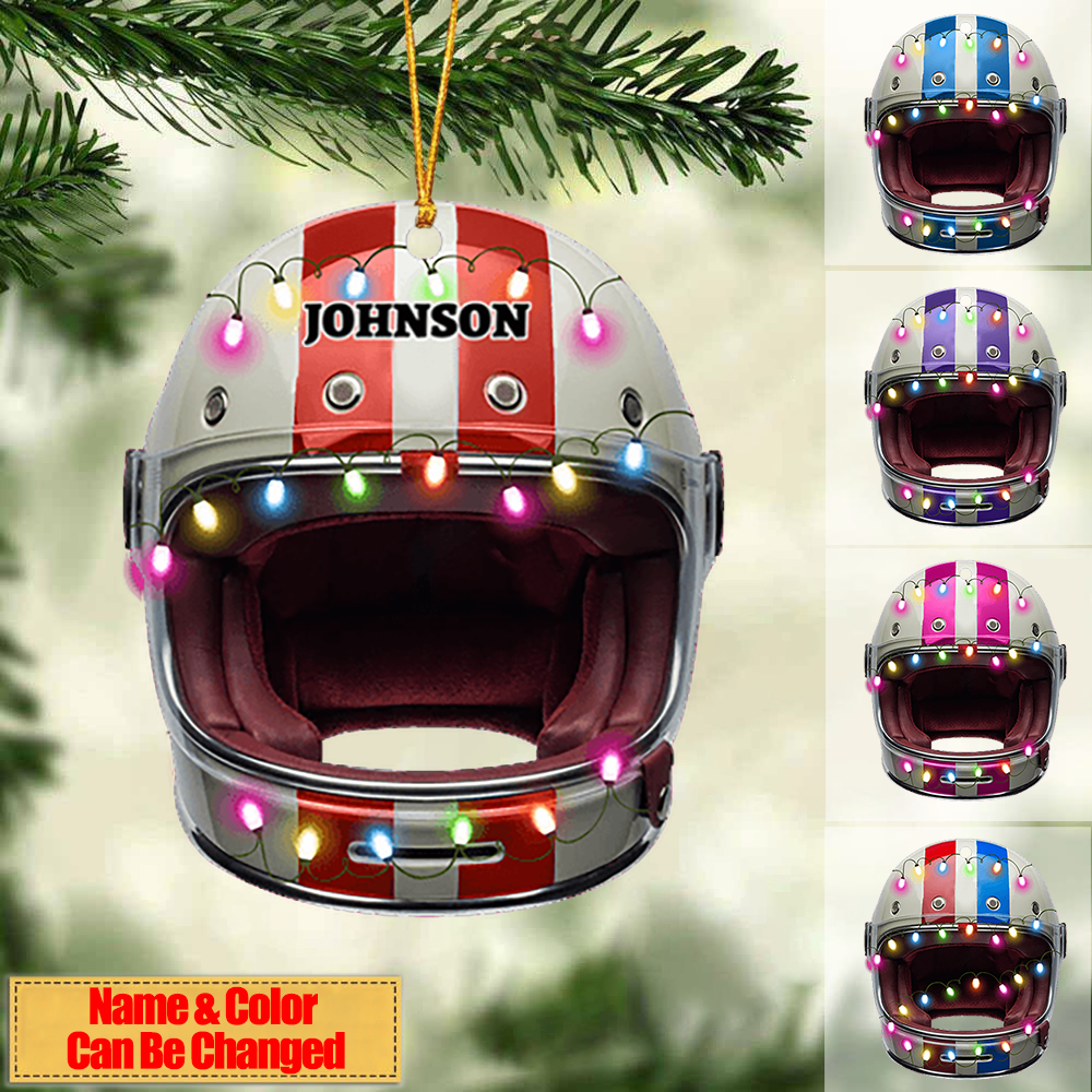 Personalized Racing Helmet With Christmas Light Ornament for Racing Lovers