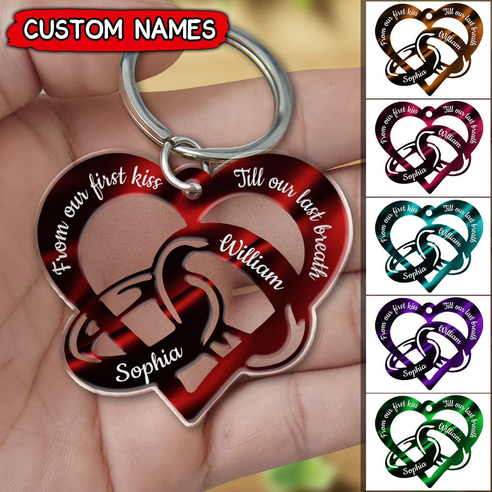 From Our First Kiss Till Our Last Breath Couple Rings Personalized Acrylic Keychain