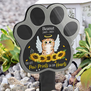 Paw Prints On Our Hearts - Cat Memorial Gift - Personalized Custom Paw Shaped Acrylic Plaque Stake
