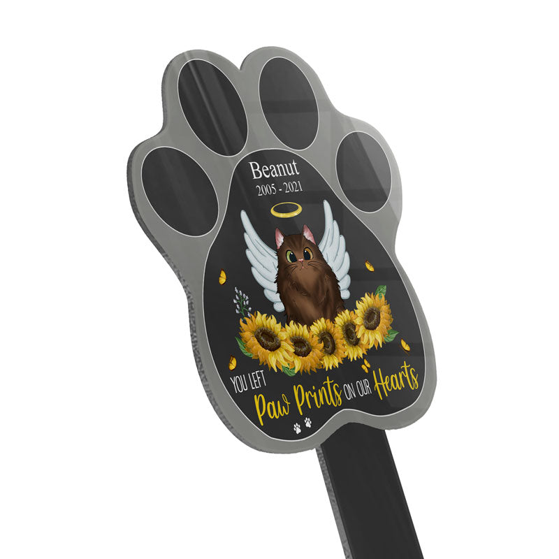 Paw Prints On Our Hearts - Cat Memorial Gift - Personalized Custom Paw Shaped Acrylic Plaque Stake