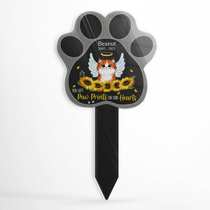 Paw Prints On Our Hearts - Cat Memorial Gift - Personalized Custom Paw Shaped Acrylic Plaque Stake