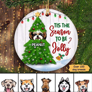 Christmas Tree Peeking Dog Personalized Circle Ornament