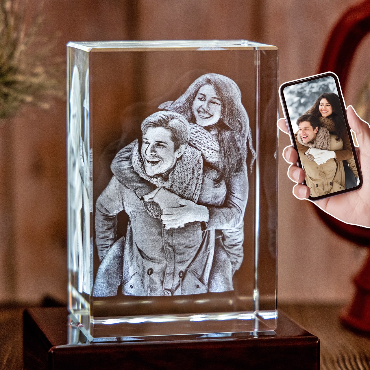 Personalized Custom Photo engraved Crystal - Crystal Rectangle For Family