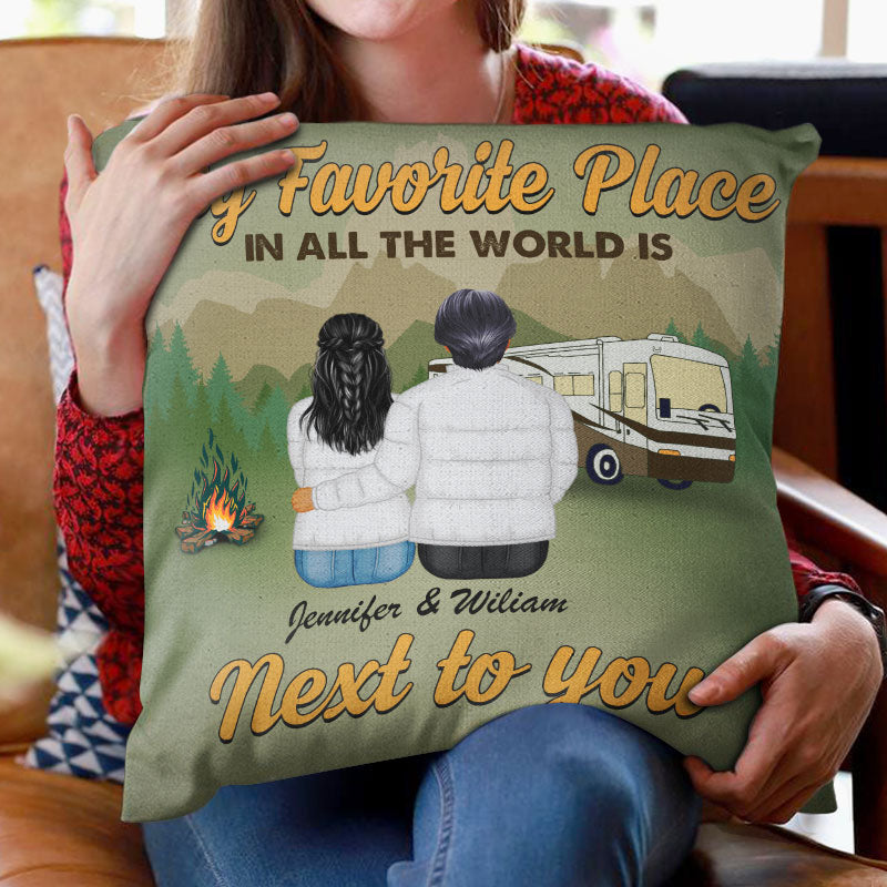 My Favorite Place In All The World Is Next To You - Gift For Couple - Personalized Custom Cushion