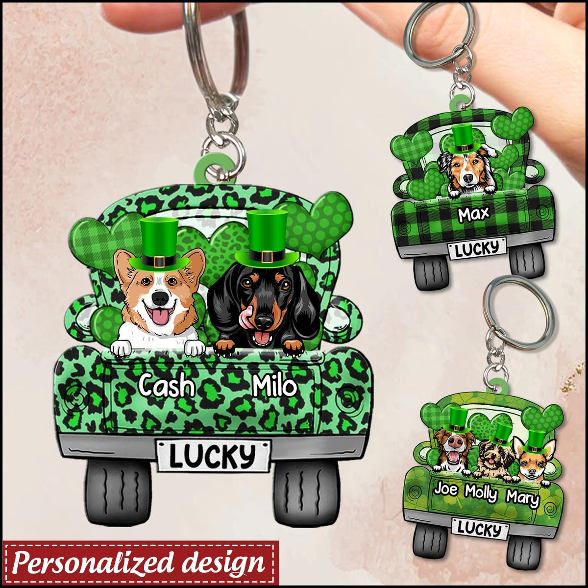 Personalized Dogs Truck Loading Heart Panther Pattern Gift For Dog Lovers Acrylic Keychain