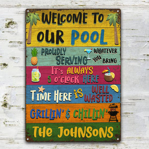 Welcome Grilling Chilling - Home Decor For Patio, Pool, Hot Tub, Deck, Shaverbahn, Bar - Personalized Custom Classic Metal Signs
