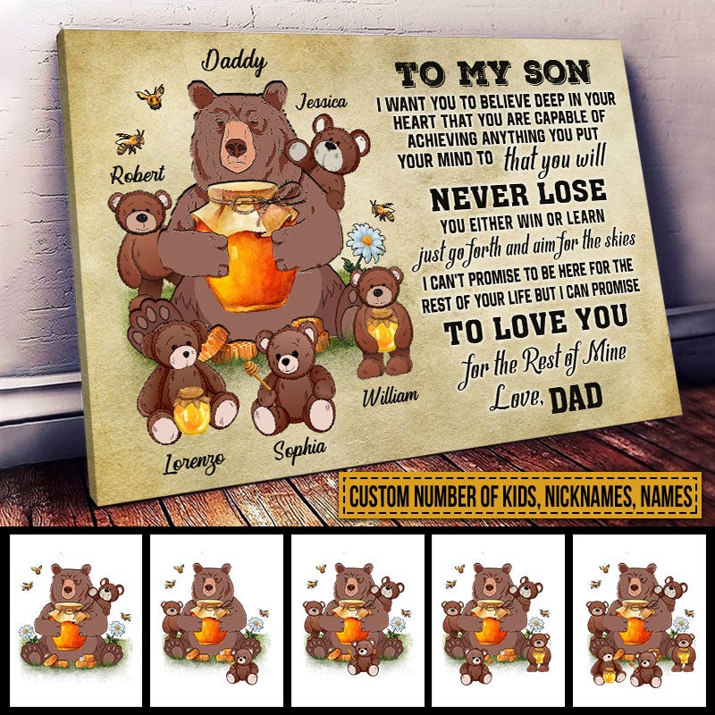 Personalized Bear Papa Dad And Child In A World Custom Canvas