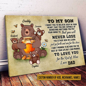 Personalized Bear Papa Dad And Child In A World Custom Canvas
